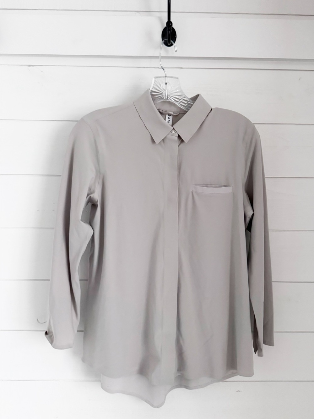 Athleta Light Gray Button-Down tech material button down shirt